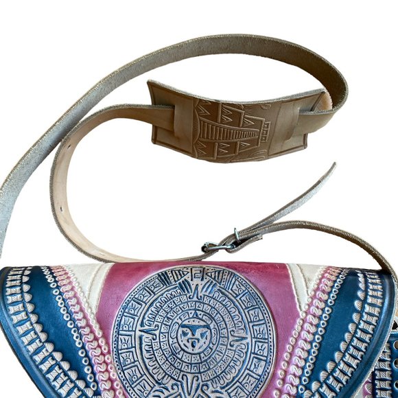Hand Tooled Leather Bag Crossbody Western Aztec Native American Boho Hippie Big - Picture 7 of 15